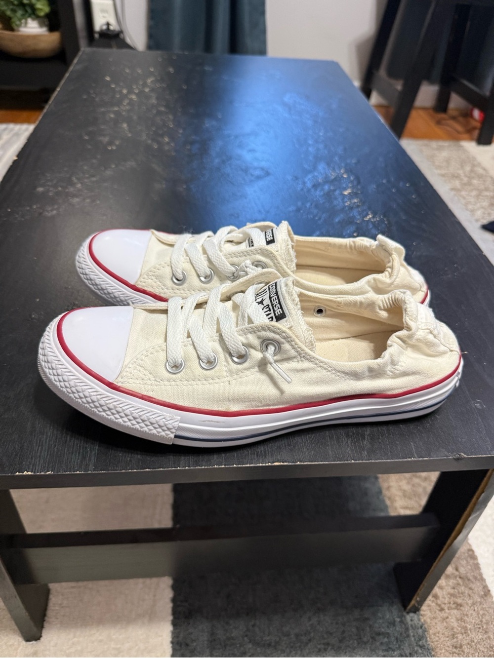 Converse Low-Top Canvas Sneaker in Cream with Red Trim